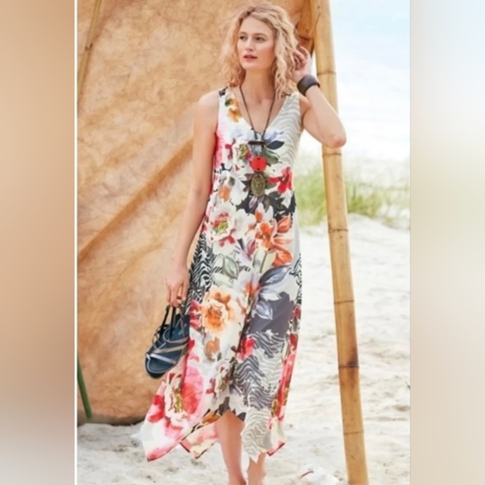 Soft Surroundings floral zebra print maxi
